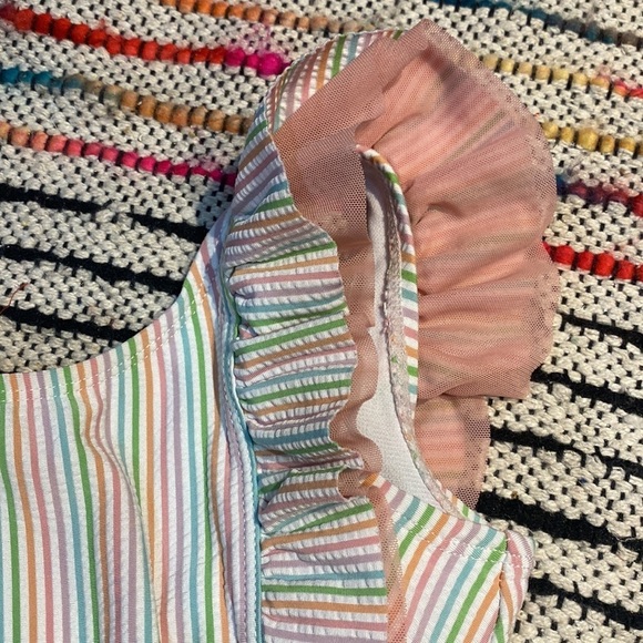 Ruffle Butts toddler Swim Suit size 3T pastel stripes with pink bow - Picture 5 of 8